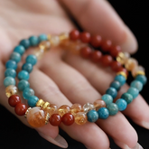 OZ Dunhuang Series MC1006 Double Strand Citrine & Red Agate & Blue Apatite Bracelet - Vibrant Apatite Colorblock Design